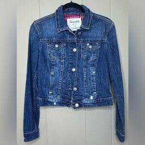 Aeropostale Flannel Trim Jean Jacket Jrs Large Womens Sm*